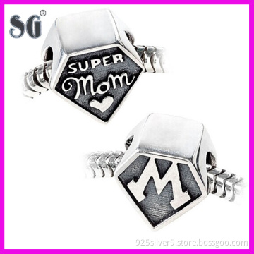 Sterling Silver Super Mom Charm Bracelet_Special iconic shape beads for a Super Mom
